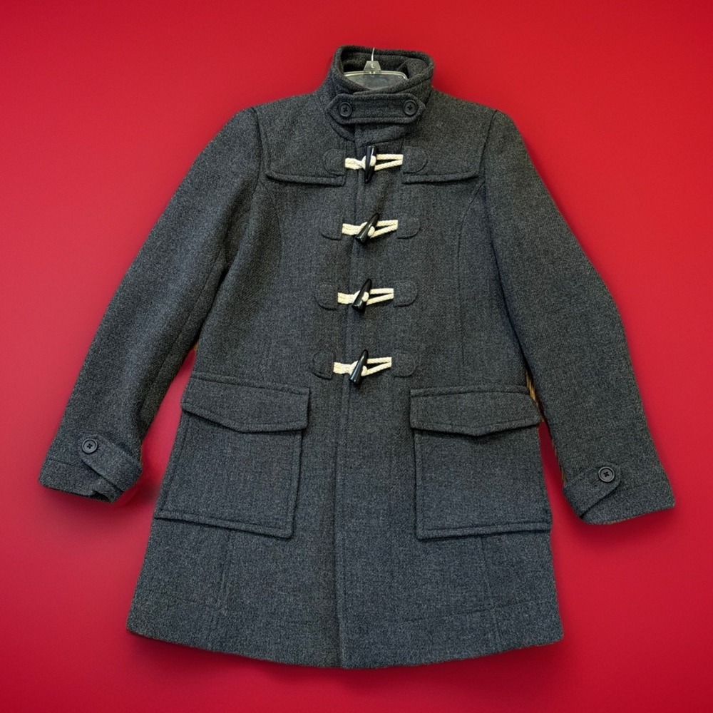 Banana Republic Vintage Travel Safari Wool Blend Gray Toggle Duffle Coat XS